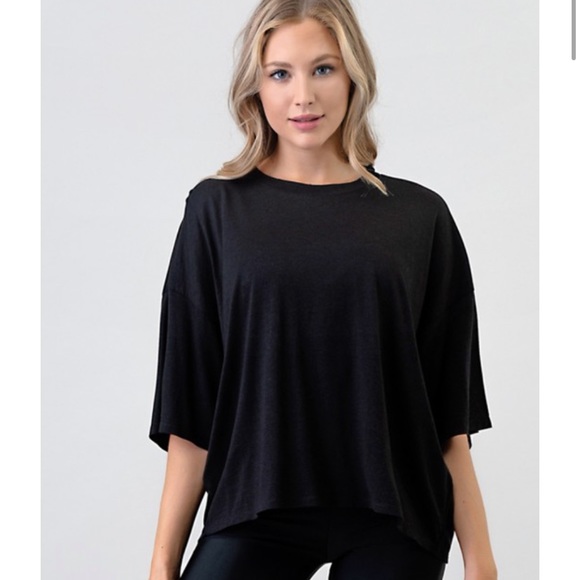 Angel ♡ Black Loose Comfortable Workout / Athleisure Top - Picture 1 of 3